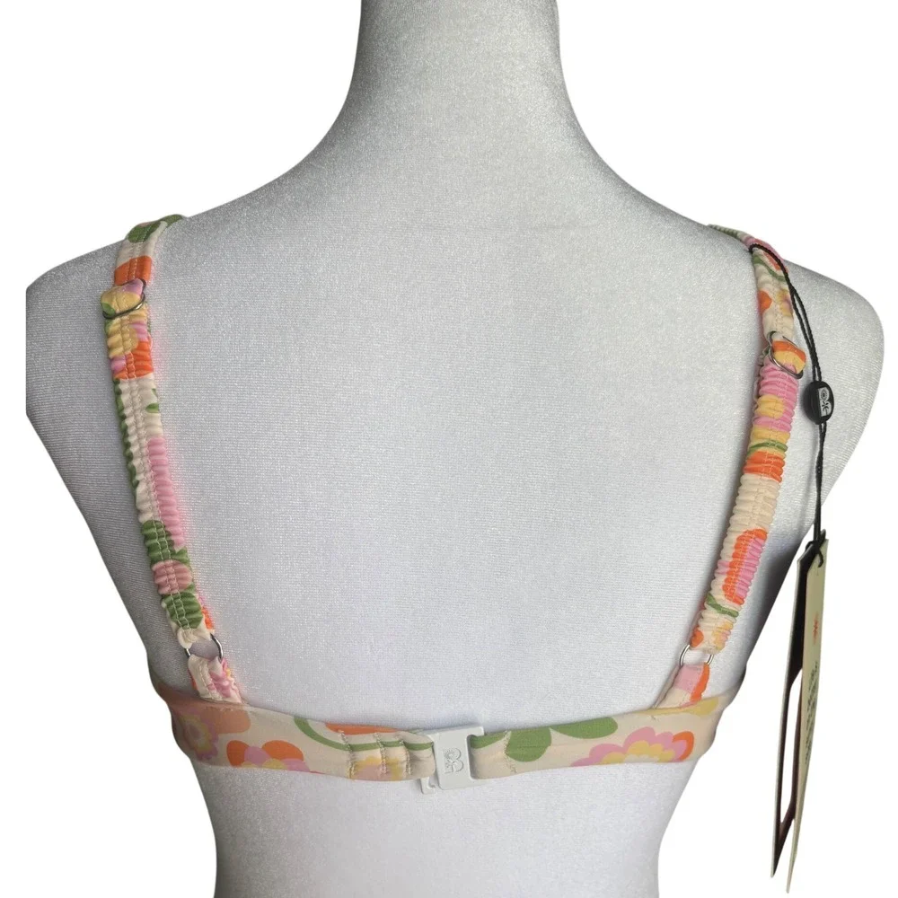 Blackbough Swim Groovy Floral Balconette Bikini Top Ruffle Retro Multi Small